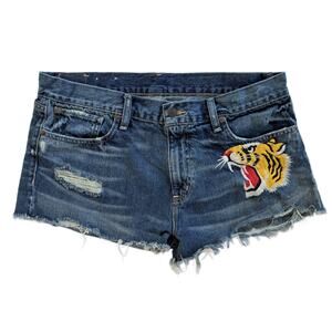 Ralph Lauren Boyfriend Cutoff Denim Short Embroidered Tiger Size 31